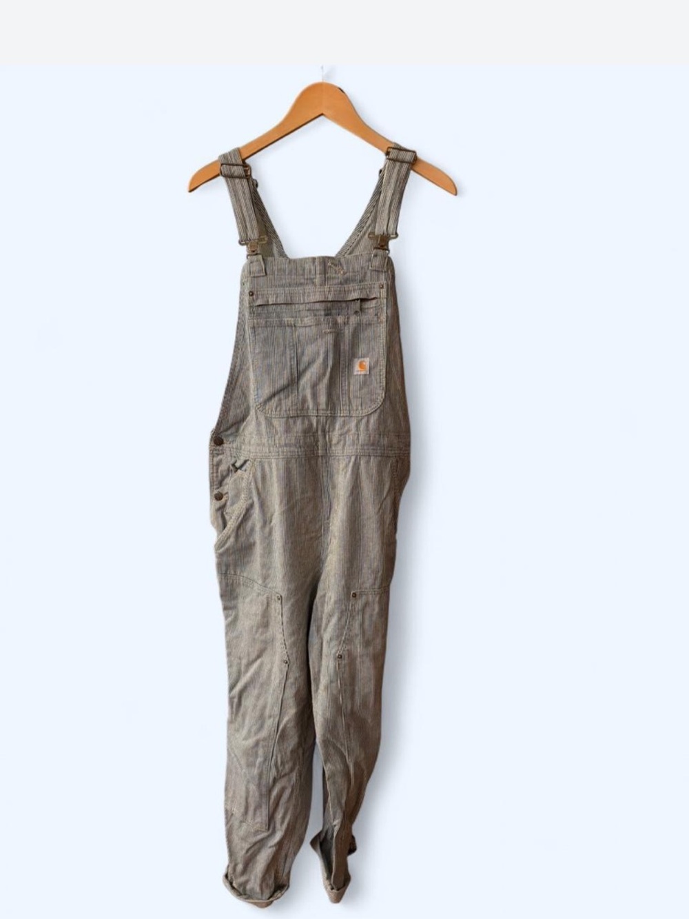 Carhartt Women's Overalls in railroad stripe blue